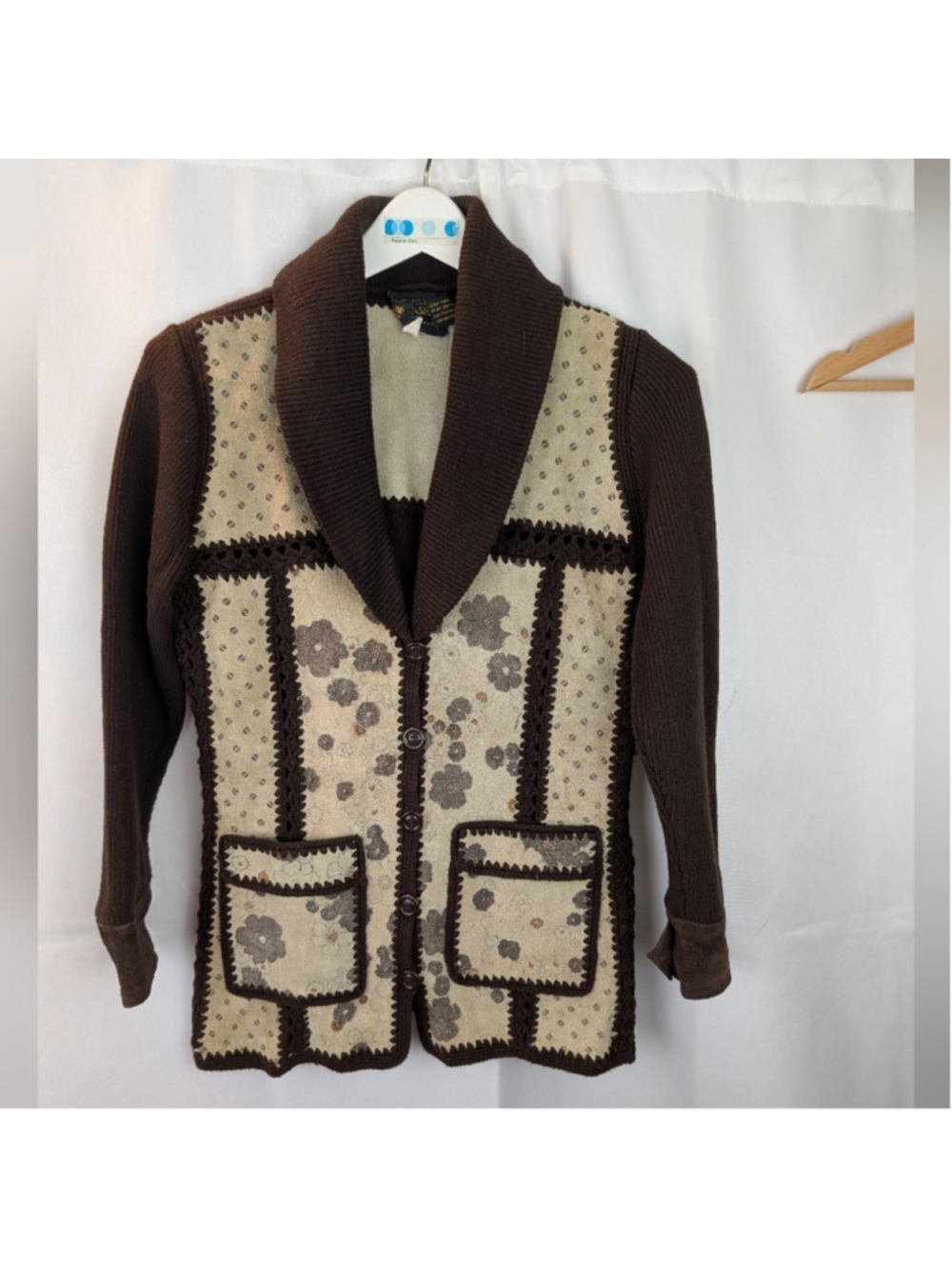 Vintage High Fashion Leather Floral Western Knit Woman S in VGUC Jacket Boho
